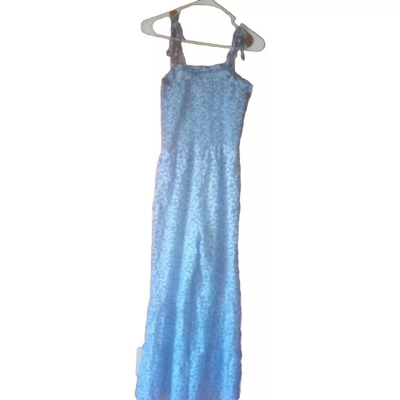 Blue Floral Tie On Shoulder Straps Wide Leg Jumpsuit Size S NWOT - Picture 2 of 5